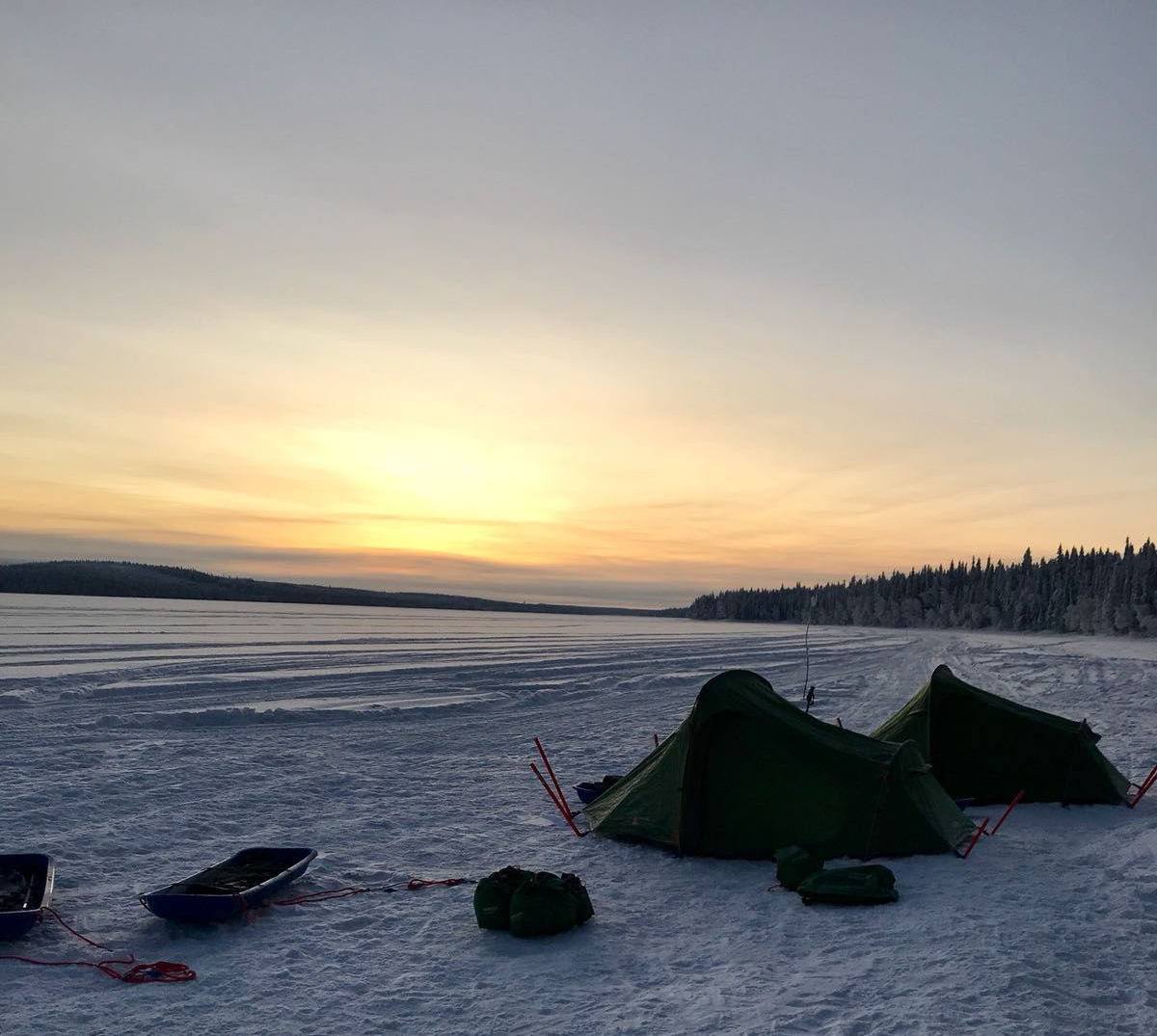 tents on the frozen lake